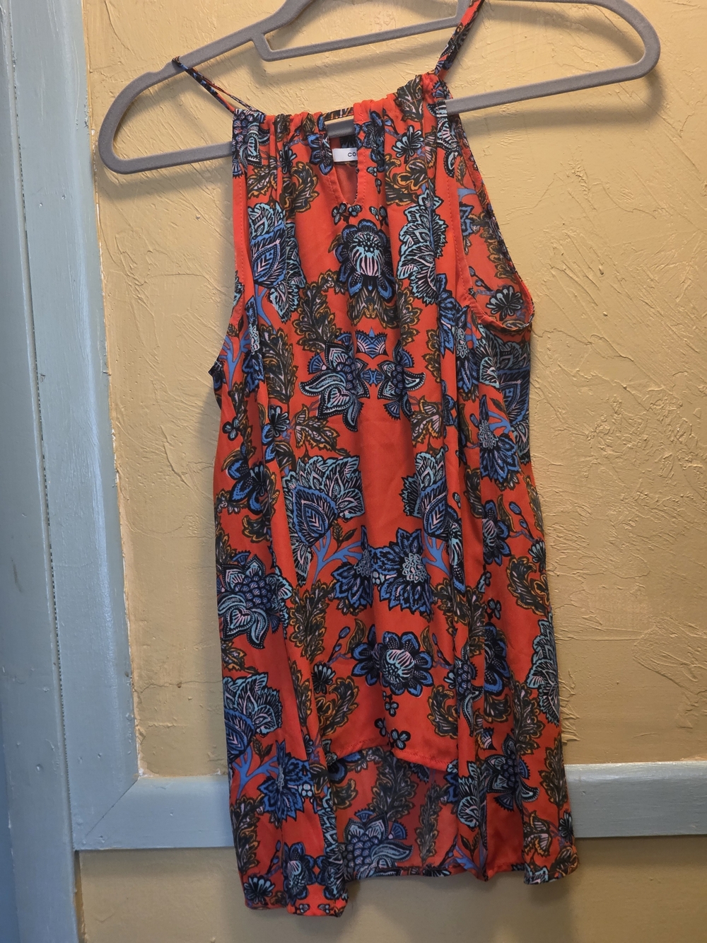 Collective Concepts Coral Halter Camisole with Blue Floral Print